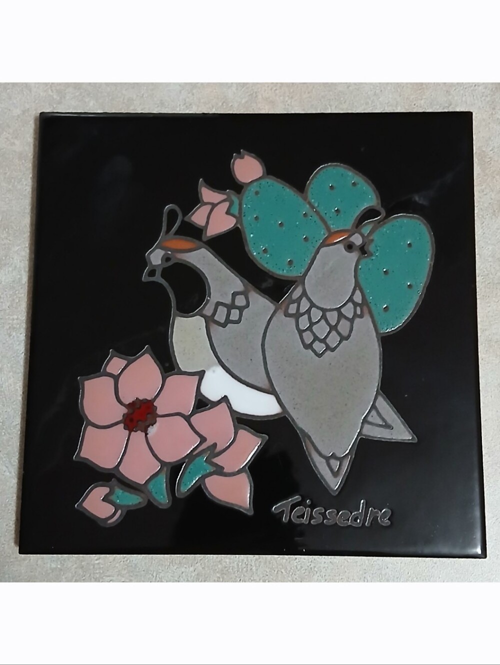 Vintage Teissedre Designs 6"x6 Ceramic Bird Floral Tile Trivet Coster Wall Decor